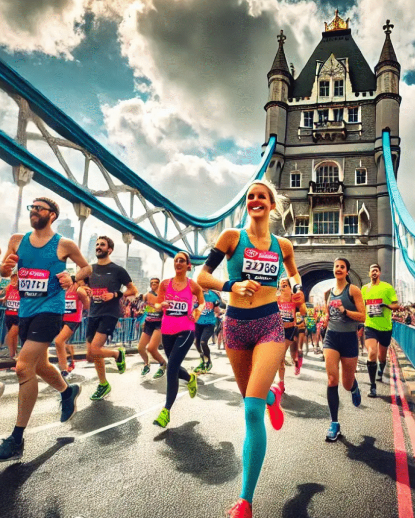 Photo of people running the London marathon